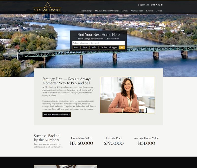 real estate website design, WordPress real estate website, MLS property search site, real estate web development, Agawam MA web design, Western Massachusetts real estate site, real estate lead generation tools, custom MLS plugin, property search integration, responsive real estate site, real estate branding design, cdeVision portfolio, realtor website design, MA real estate website
